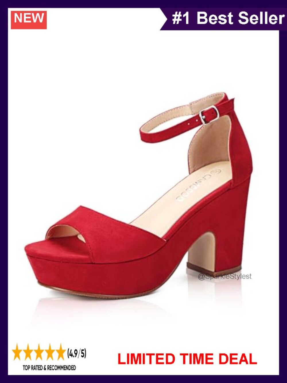 Suede Platform Heels Chunky Open Toe Ankle Strap Sandals